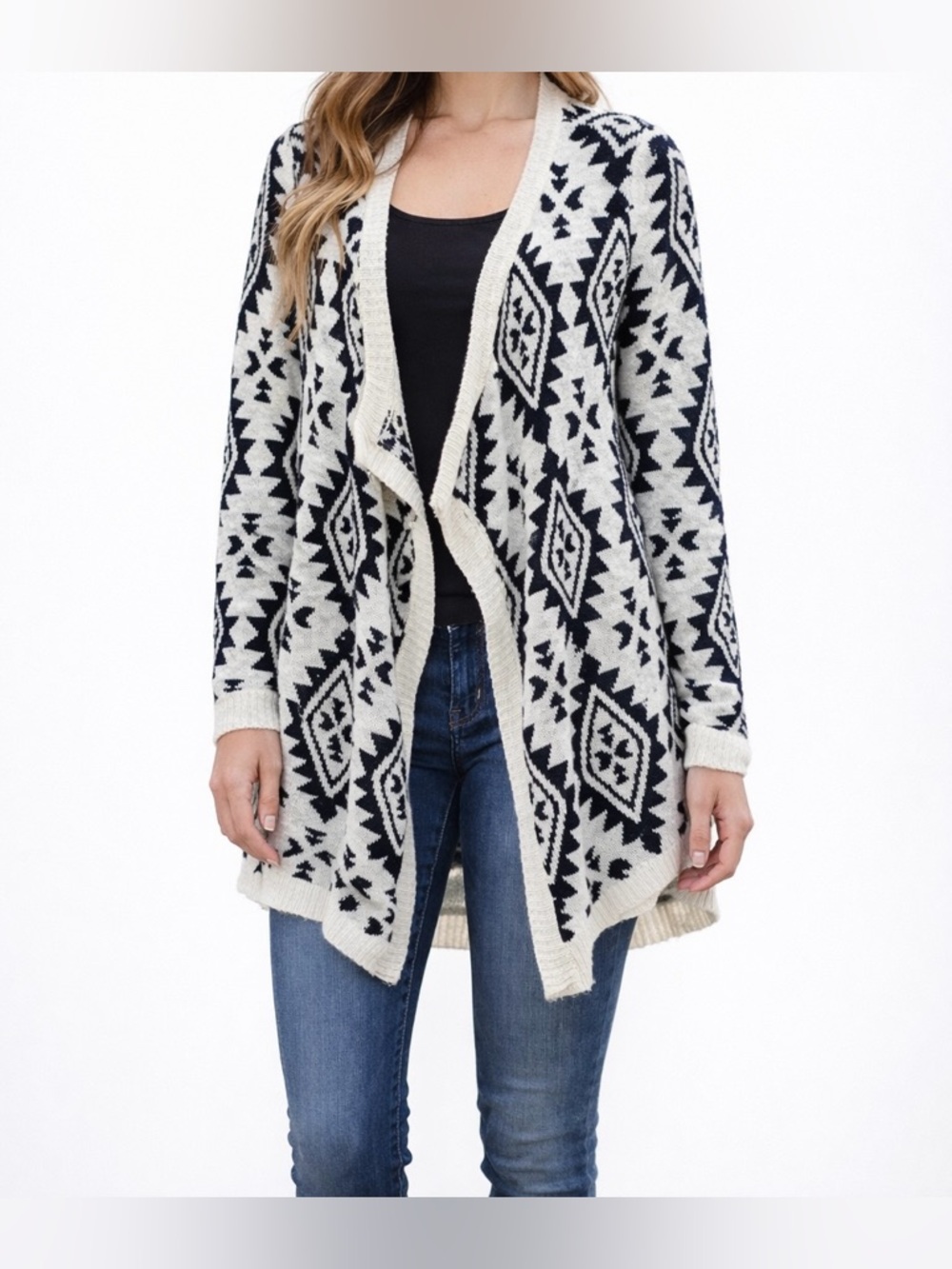 It’s Our Time Cream & Black Aztec Print Cardigan Size S